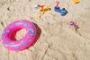 a sand box with swim ring