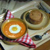 Soup and egg with pork pie